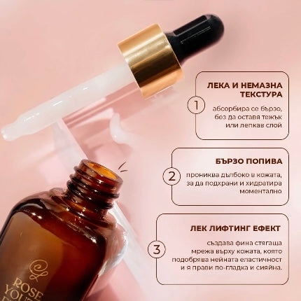 Youth Rose Elixir-Подмладяващ Еликсир С Био-Розово Масло, Бакучиол и Хиалуронова Киселина 2